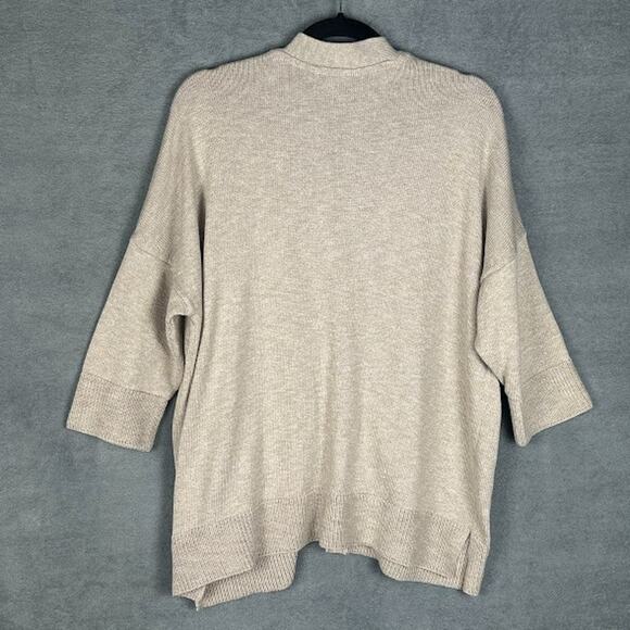 J Jill Purejill Sweater Womens Extra Large Tan Cardigan 3/4 Length Sleeve Preppy - Picture 6 of 13